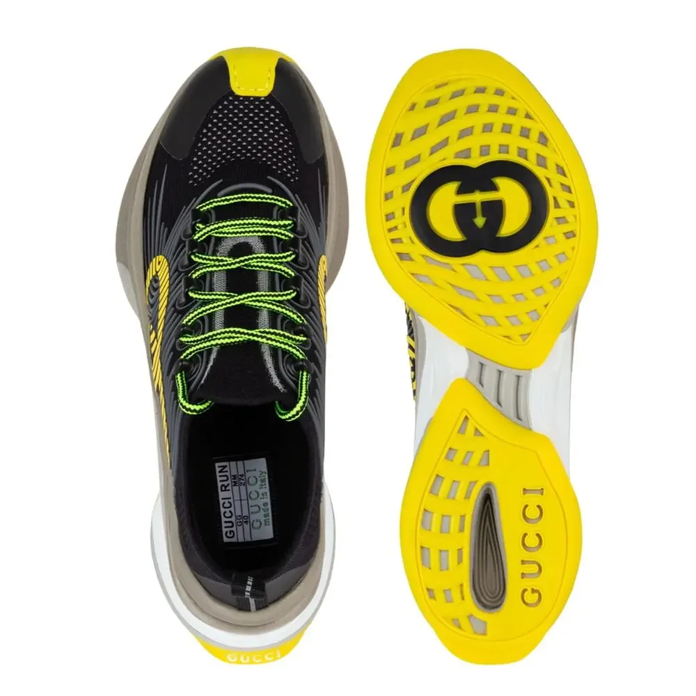 GUCCI Men GG RUN Sneakers Athletic Low Top 680938 Black Yellow 11 | US 11.5 NEW